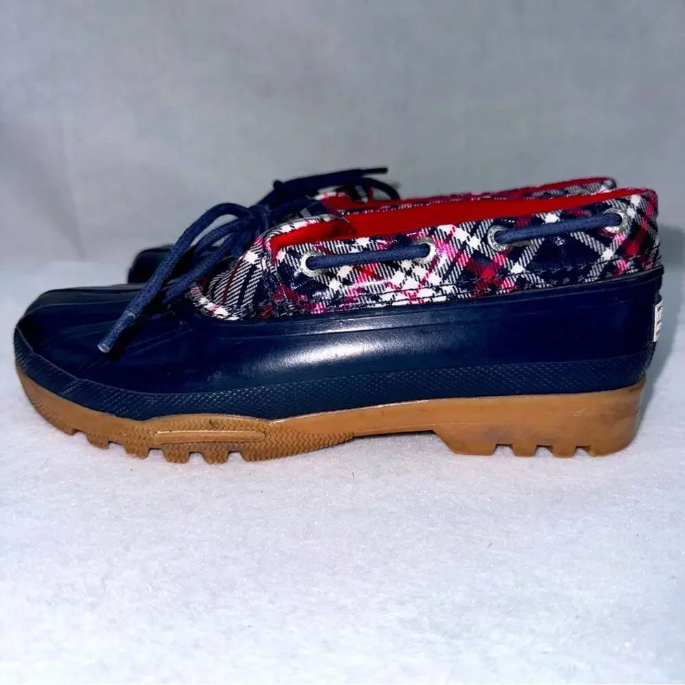Women’s Sperry Topsiders Waterproof Shoes Low Top Duck Boots size 6 Navy Plaid